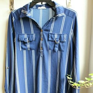 Blue and white button up
